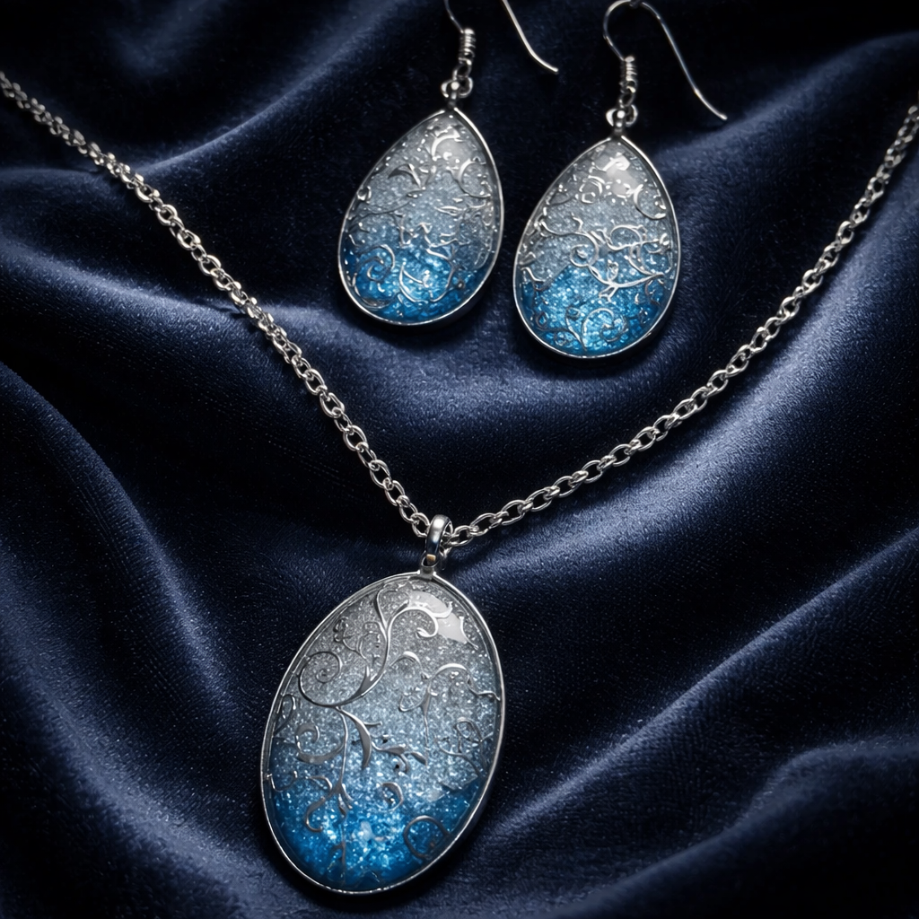 Champagne Shimmer Resin Necklace & Earring Set