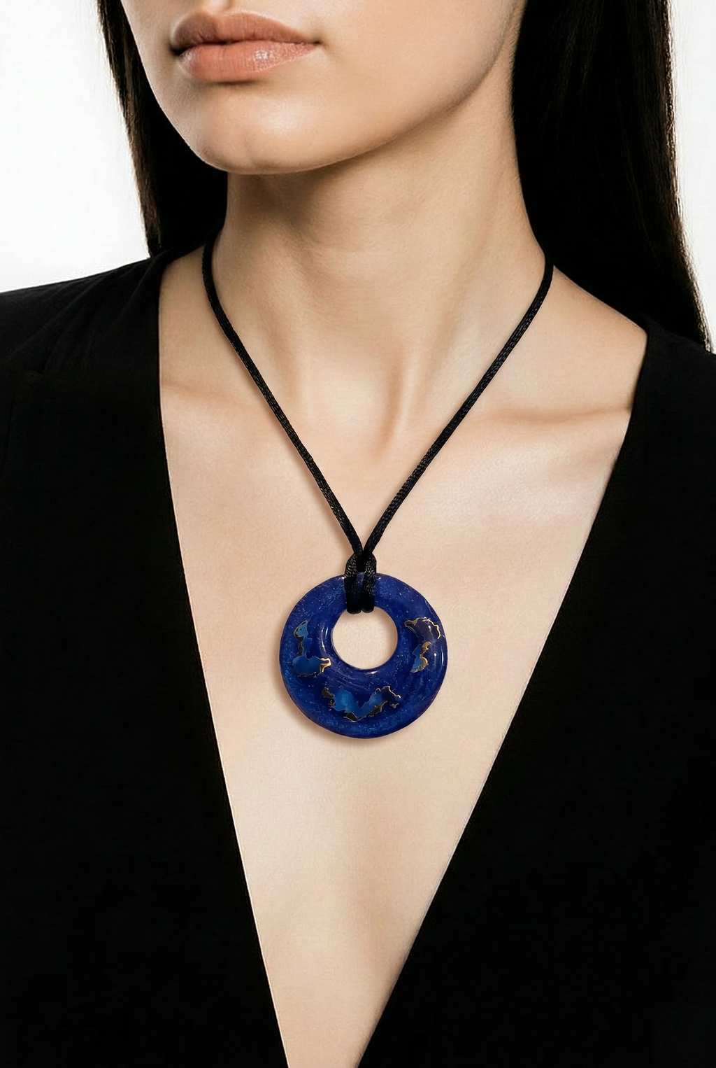 Blue Marble Faux Abalone Resin Pendant Necklace