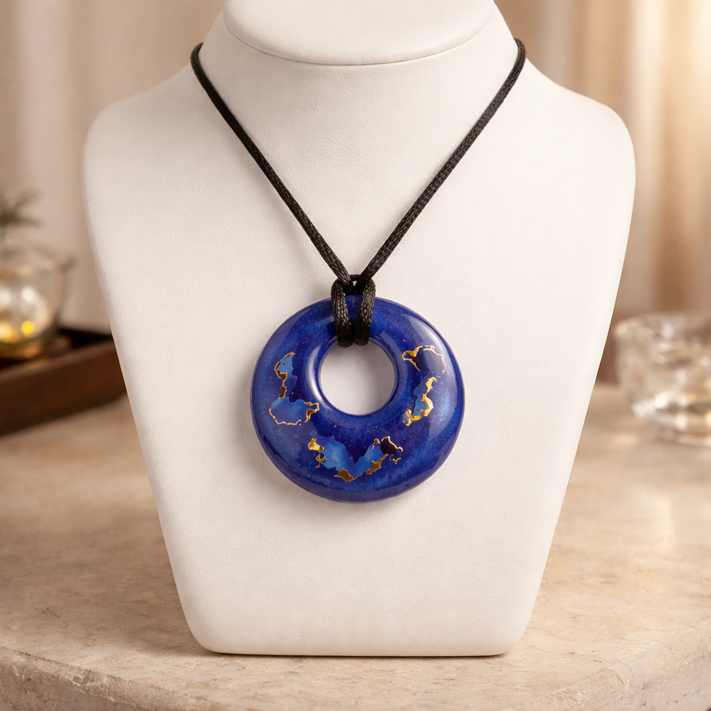 Blue Marble Faux Abalone Resin Pendant Necklace
