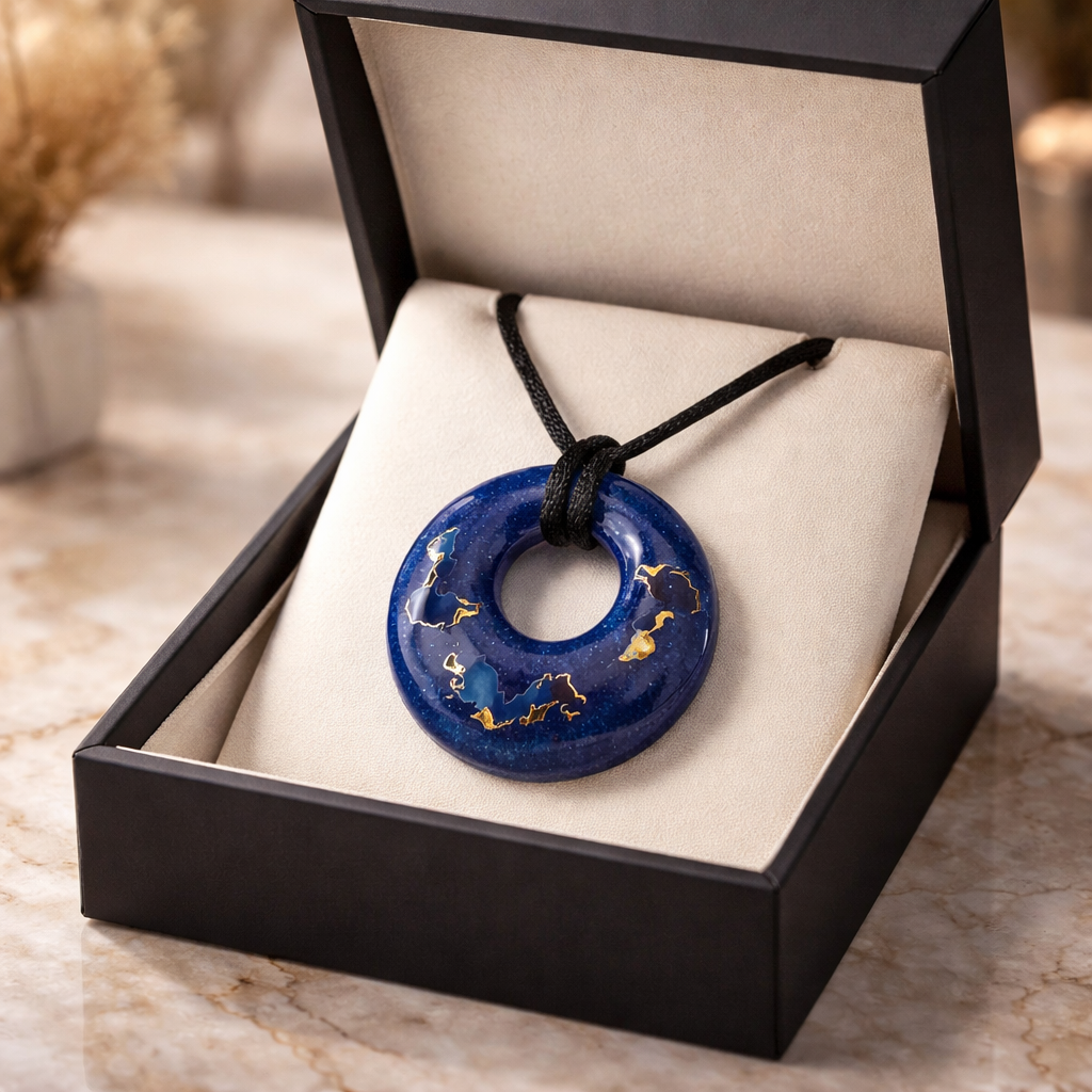Blue Marble Faux Abalone Resin Pendant Necklace