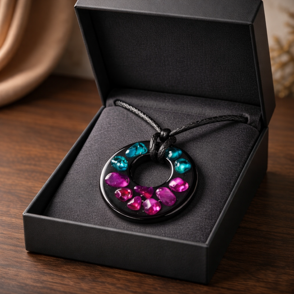 Faux Abalone Resin Pendant Necklace – Iridescent Purple & Green Coastal Jewelry
