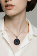 Blue-Green Resin & Silver Pattern Pendant Necklace