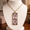 Dried Purple Flower Antiqued Resin Pendant Necklace