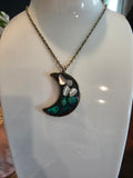 Moon Pendant Necklace with Faux Abalone Shell Set in Resin
