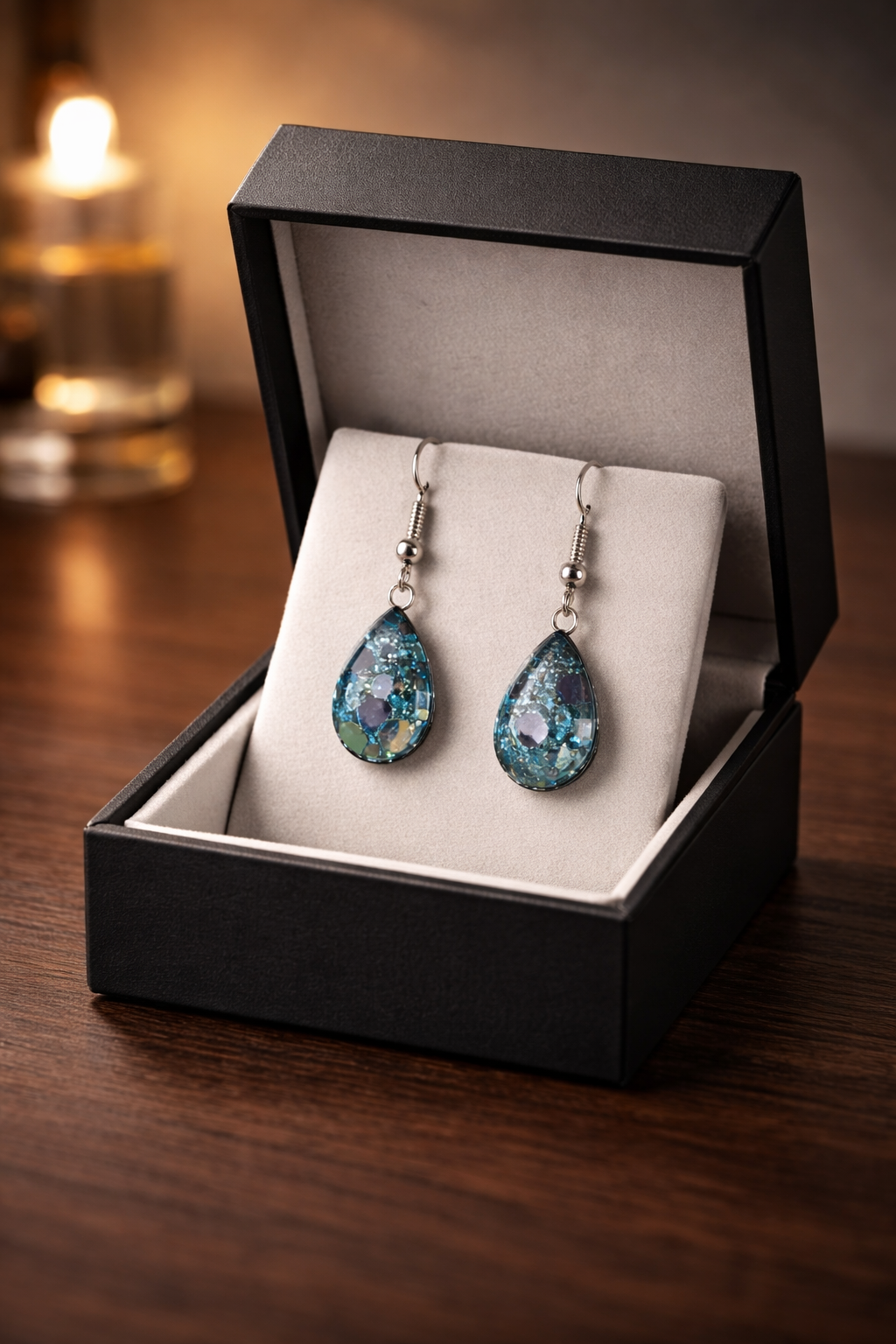 Blue Glitter Teardrop Resin Earrings