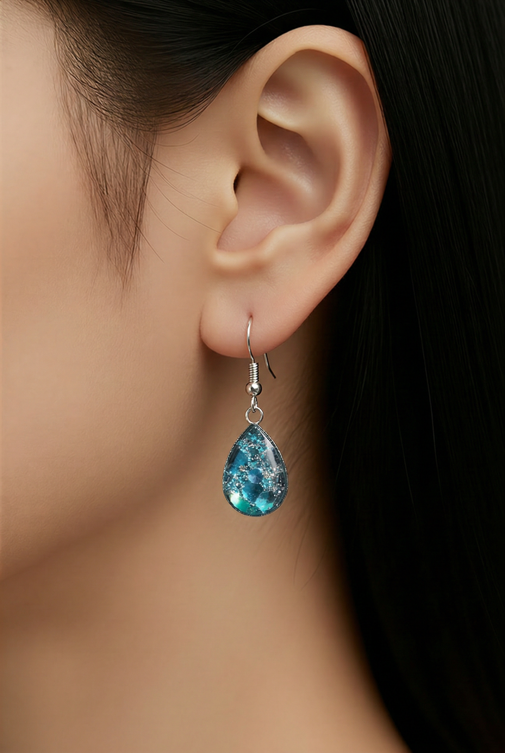 Blue Glitter Teardrop Resin Earrings