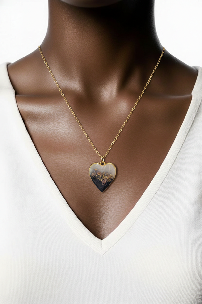 Black Marble & Gold Resin Necklace & Earring Set