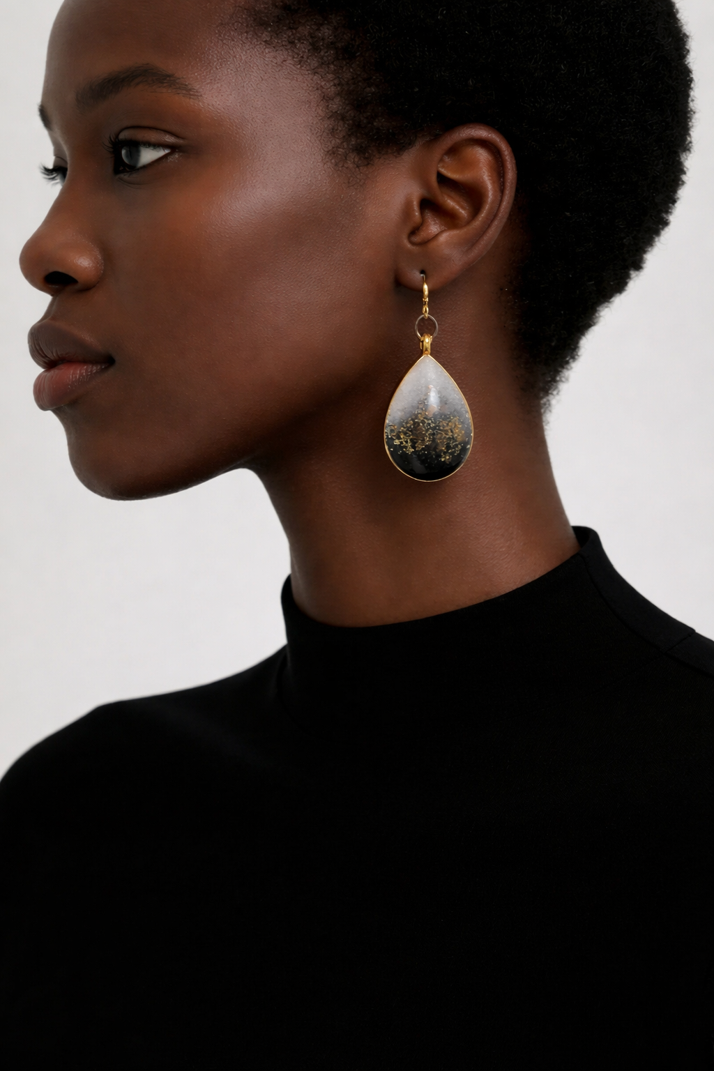 Black Marble & Gold Resin Necklace & Earring Set