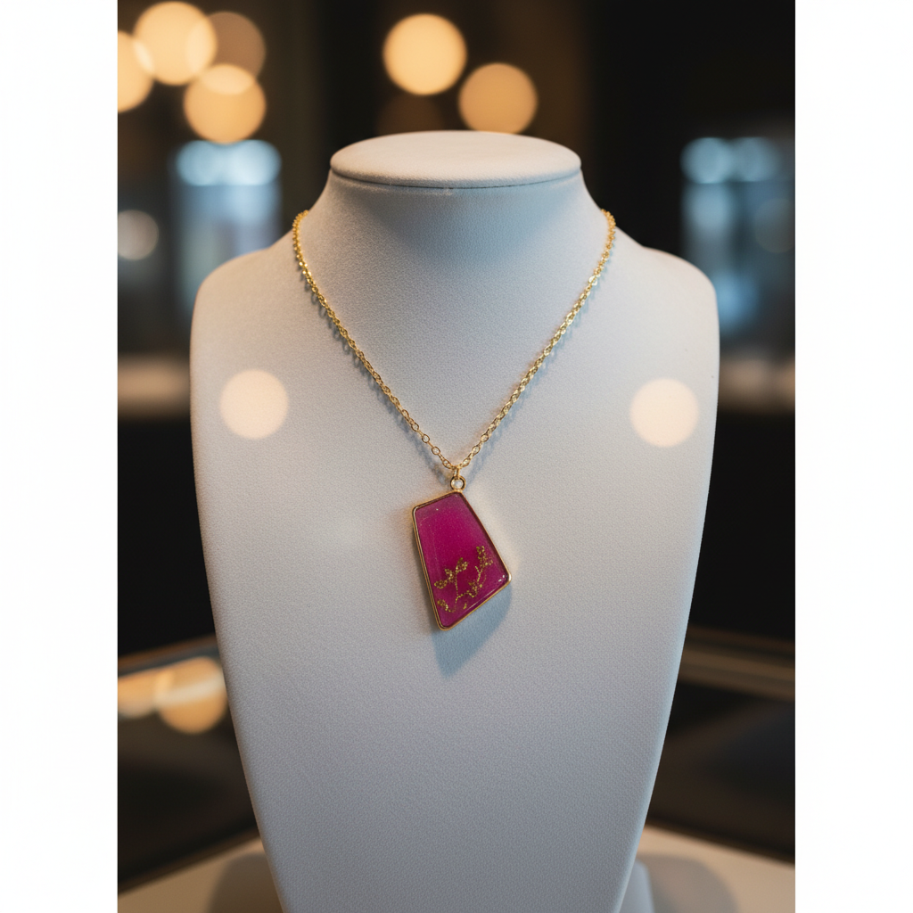 Blush Pink & Gold Resin Geometric Pendant Necklace – Handmade Modern Jewelry