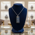 Navy Blue & Silver Oblong Resin Pendant Necklace
