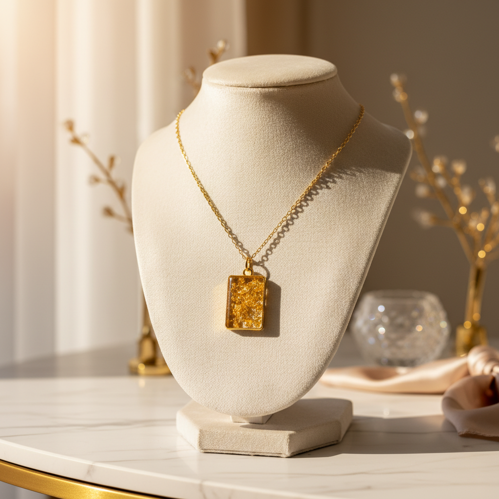 Gold Foil Square Resin Pendant Necklace