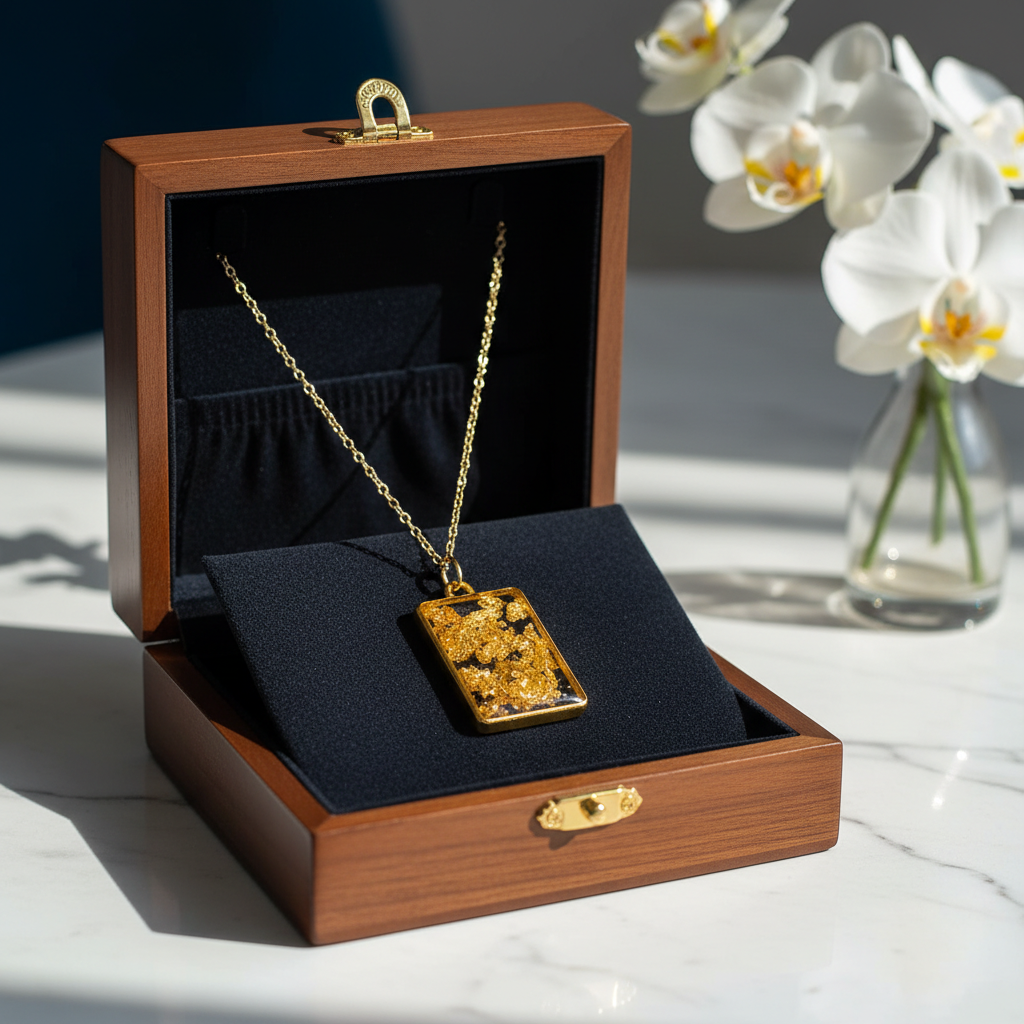Gold Foil Square Resin Pendant Necklace