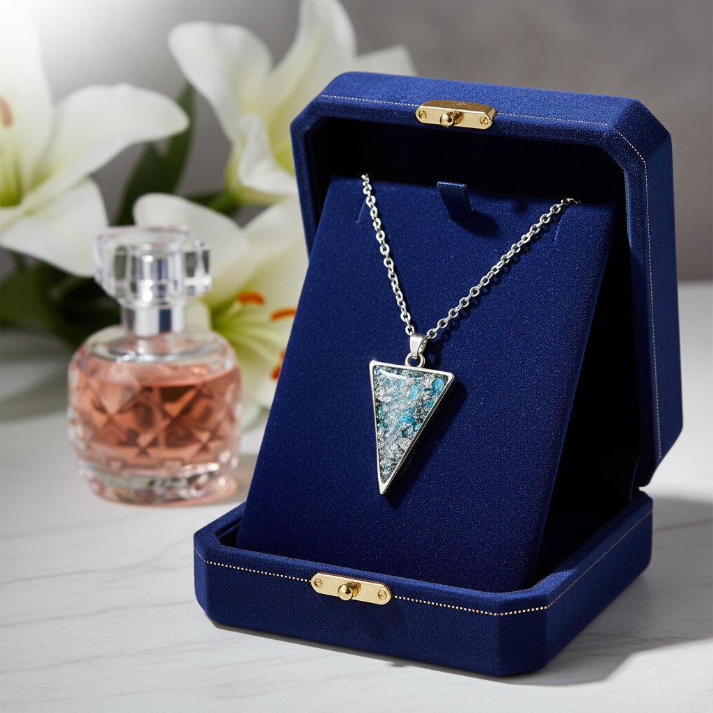 Teal Glitter Triangle Resin Pendant Necklace