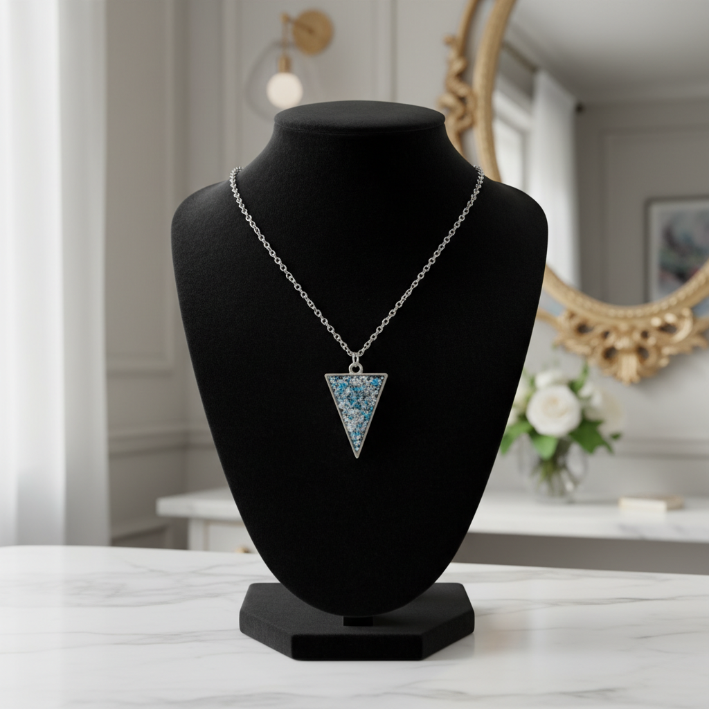 Teal Glitter Triangle Resin Pendant Necklace