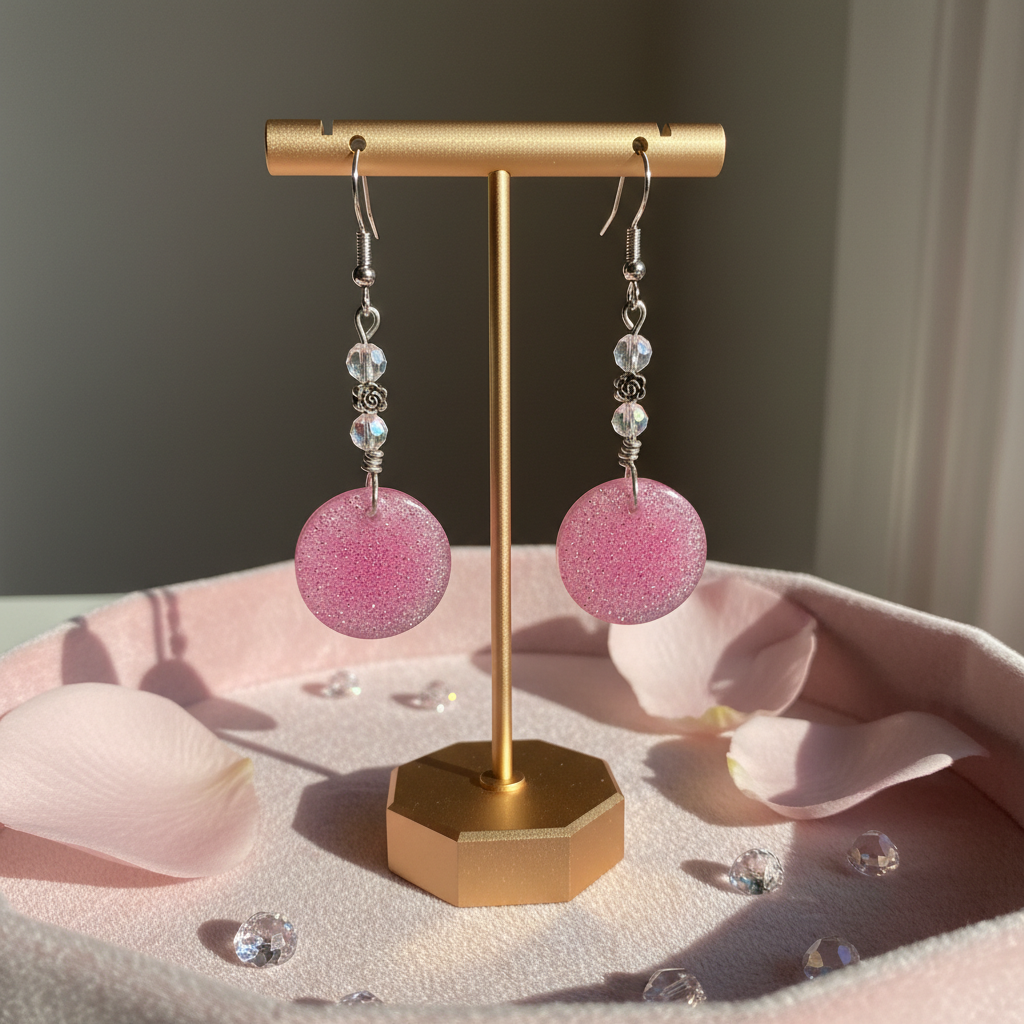 Pink Glitter Dangle Resin Earrings