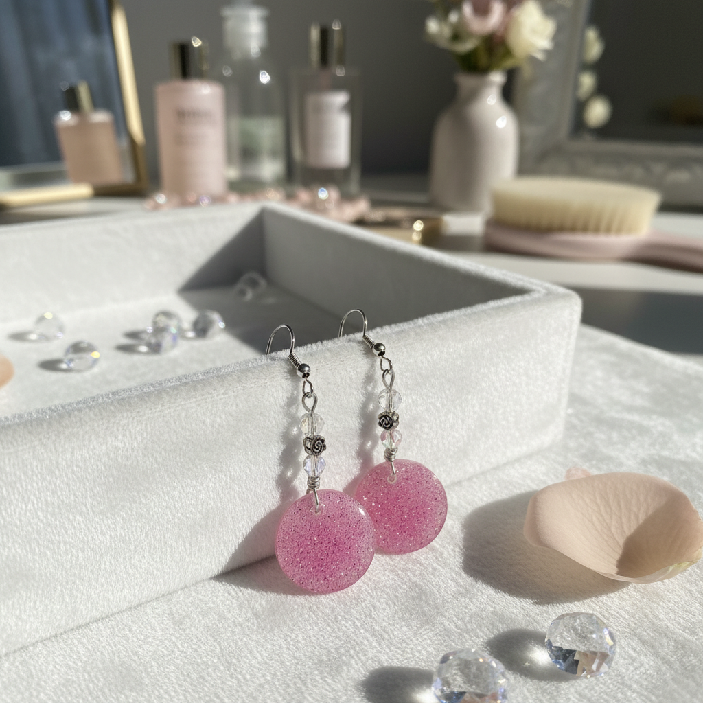 Pink Glitter Dangle Resin Earrings