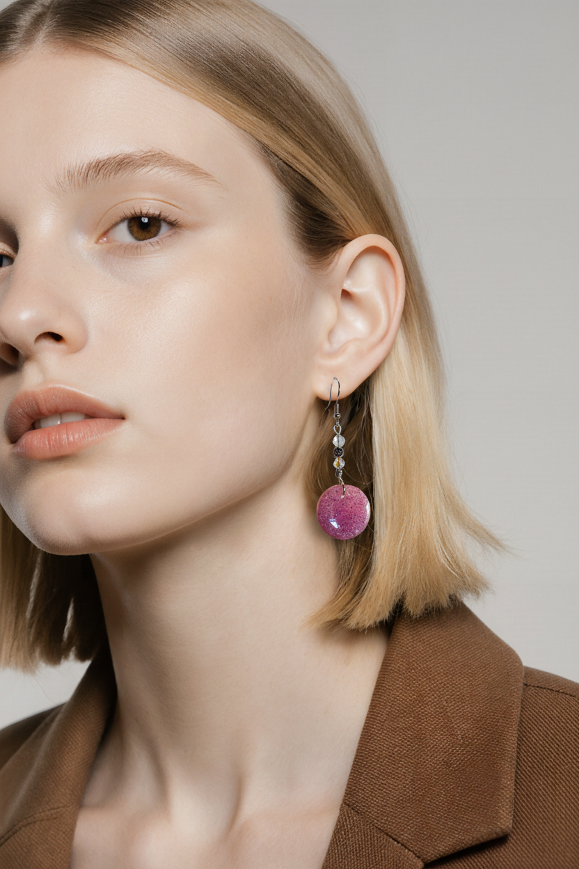 Pink Glitter Dangle Resin Earrings