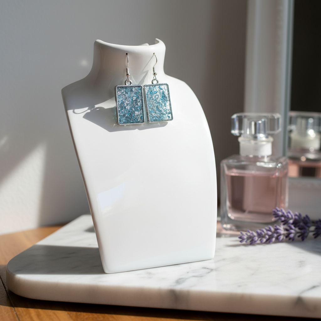 Teal Glitter & Silver Foil Resin Earrings