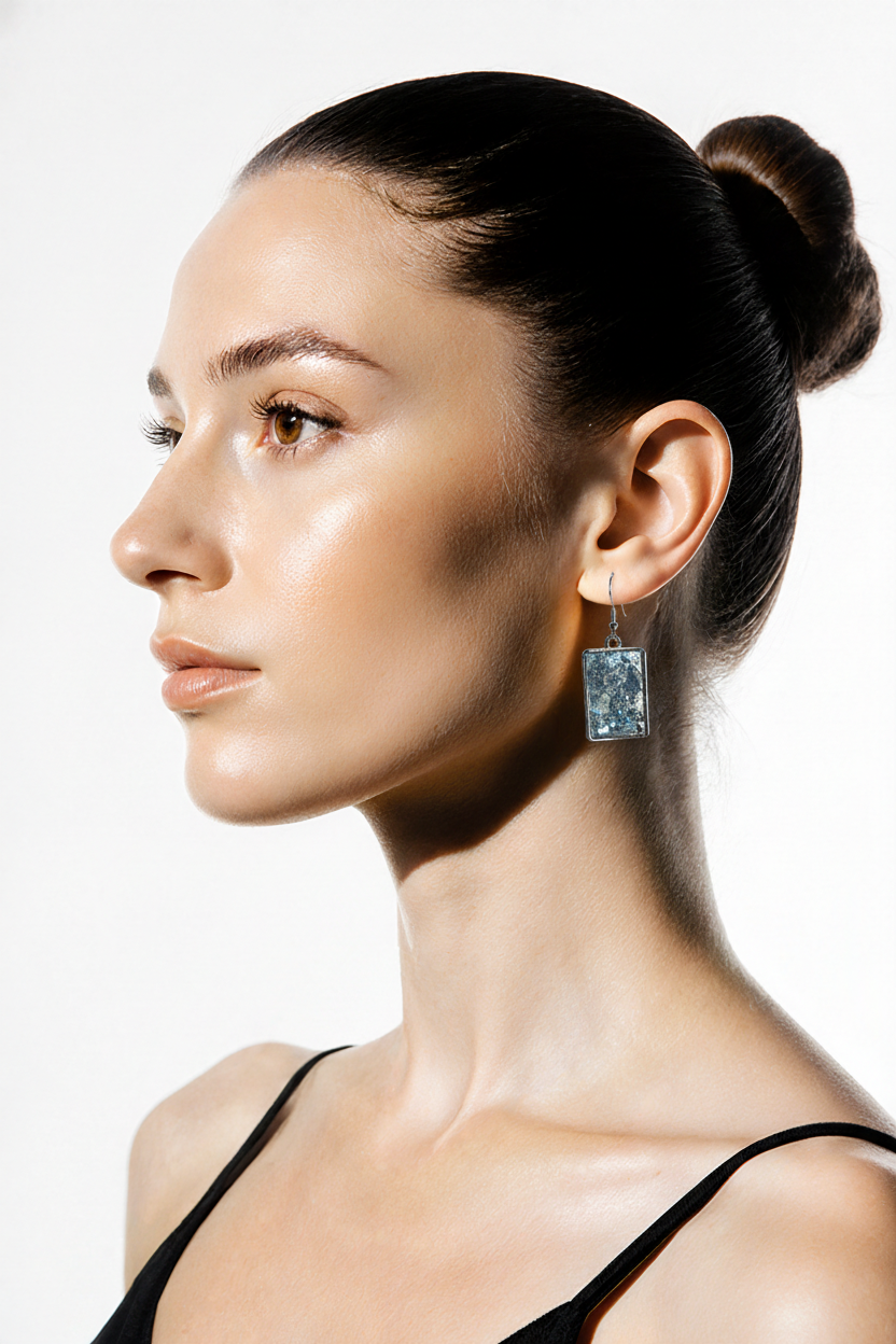 Teal Glitter & Silver Foil Resin Earrings