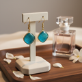 Teal Glitter Resin Earrings – Handmade 3/4" Round in Matte Gold Bezel