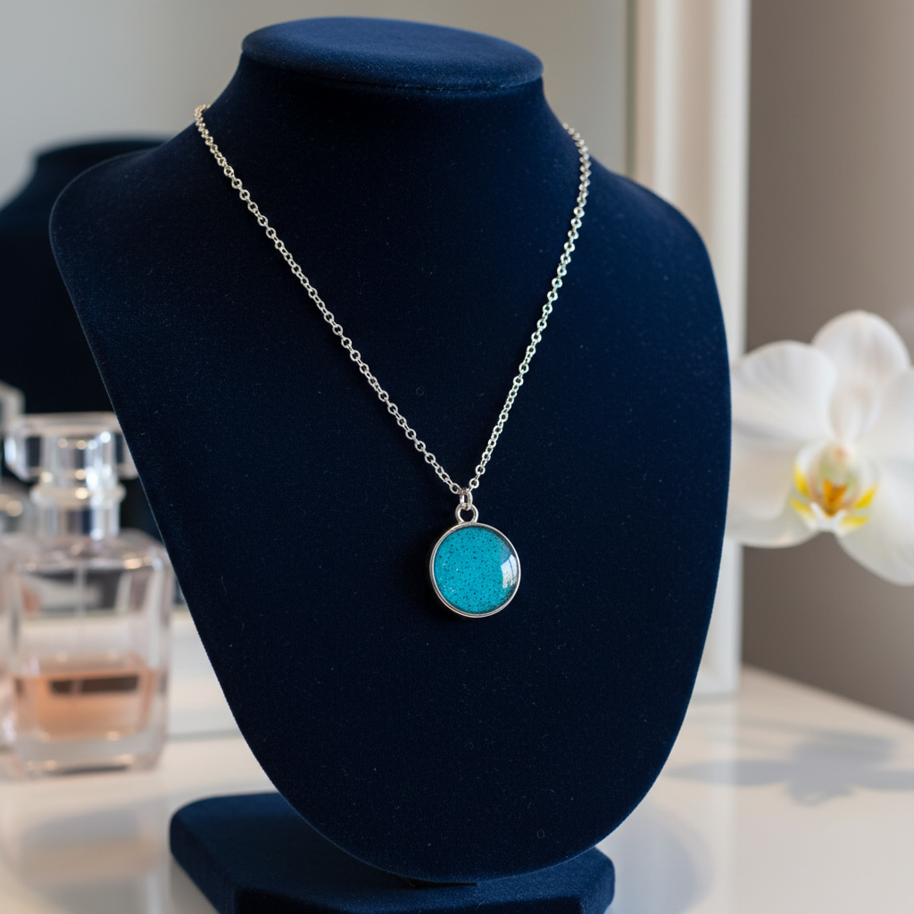 Teal Glitter Resin Necklace & Earring Set