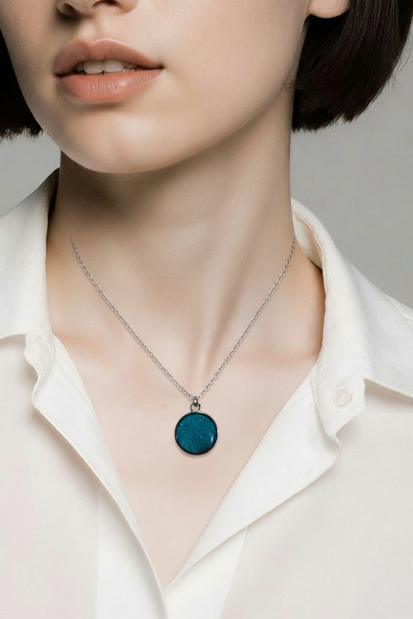 Teal Glitter Resin Necklace & Earring Set