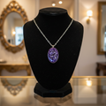 Purple & Silver Foil Oval Resin Pendant Necklace