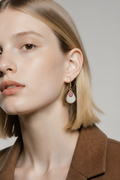 Pink & White Teardrop Resin Earrings – Handmade in Matte Gold Bezel
