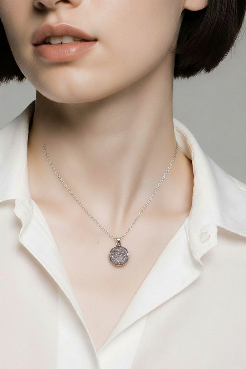 Silver Foil Resin Necklace & Earring Set