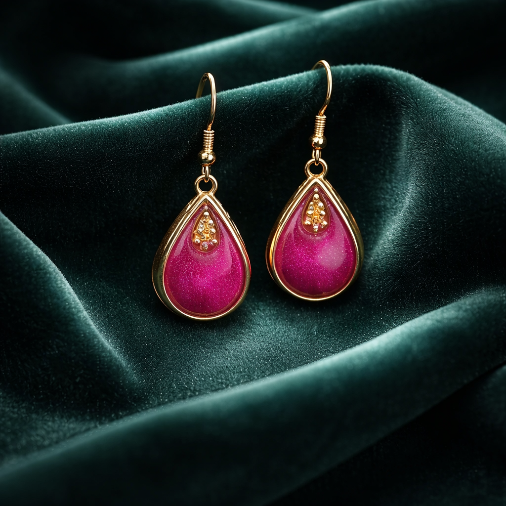 Soft Pink Gold Glitter Resin Earrings