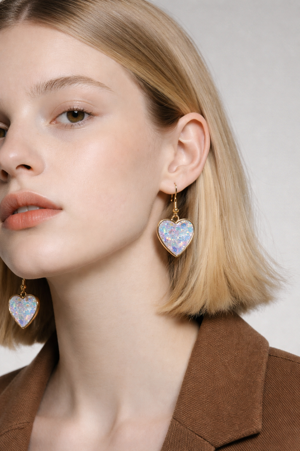 Pink Glitter Heart Resin Earrings