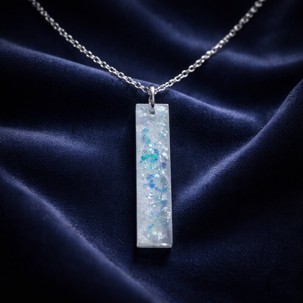 Light Blue Glitter Resin Pendant Necklace