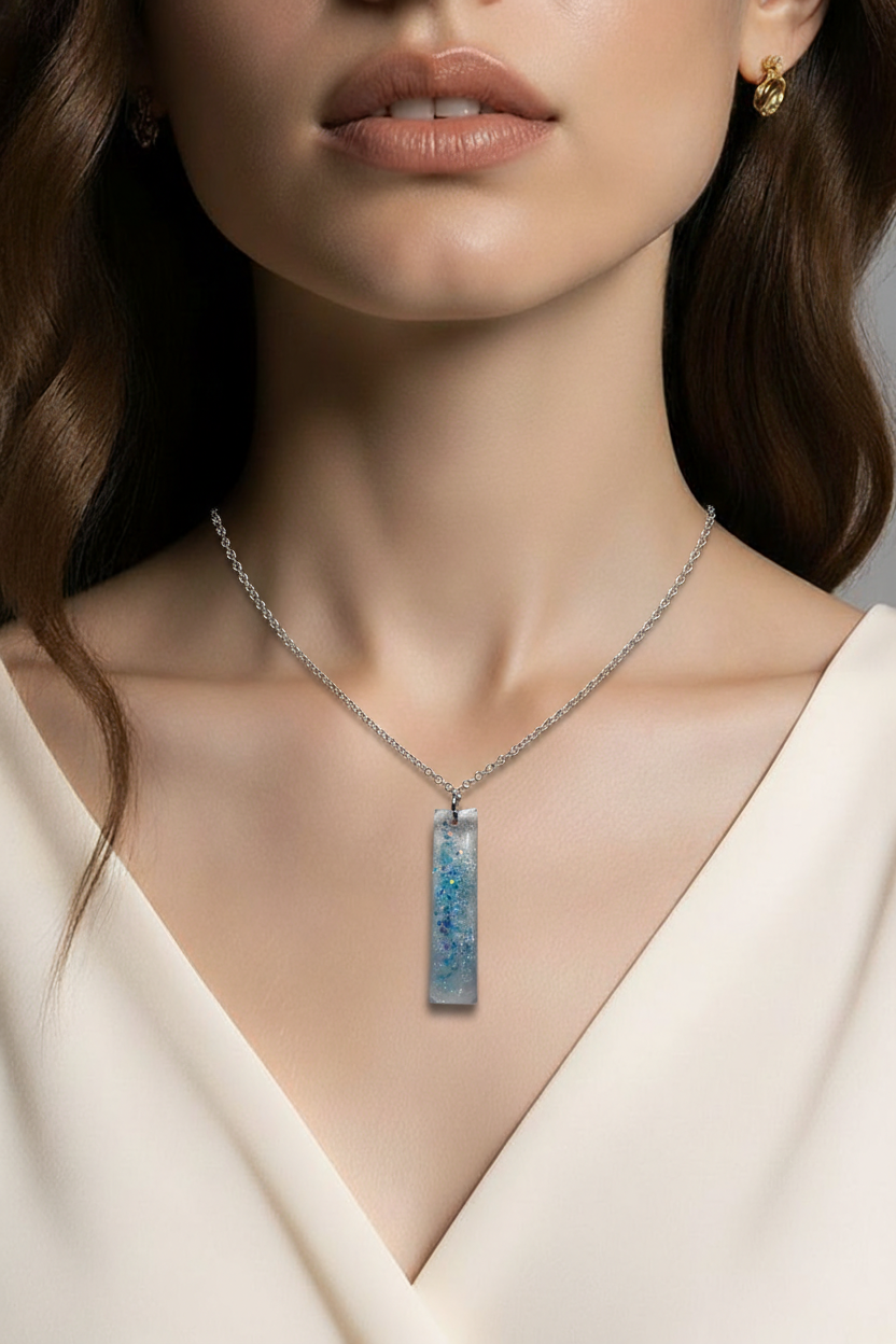 Light Blue Glitter Resin Pendant Necklace