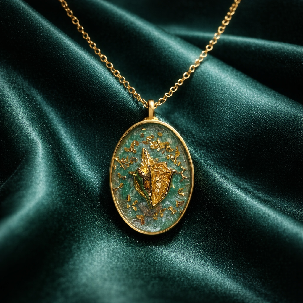 Coastal Vibes Gold & Green Resin Bezel Necklace | Handcrafted Seashell Pendant