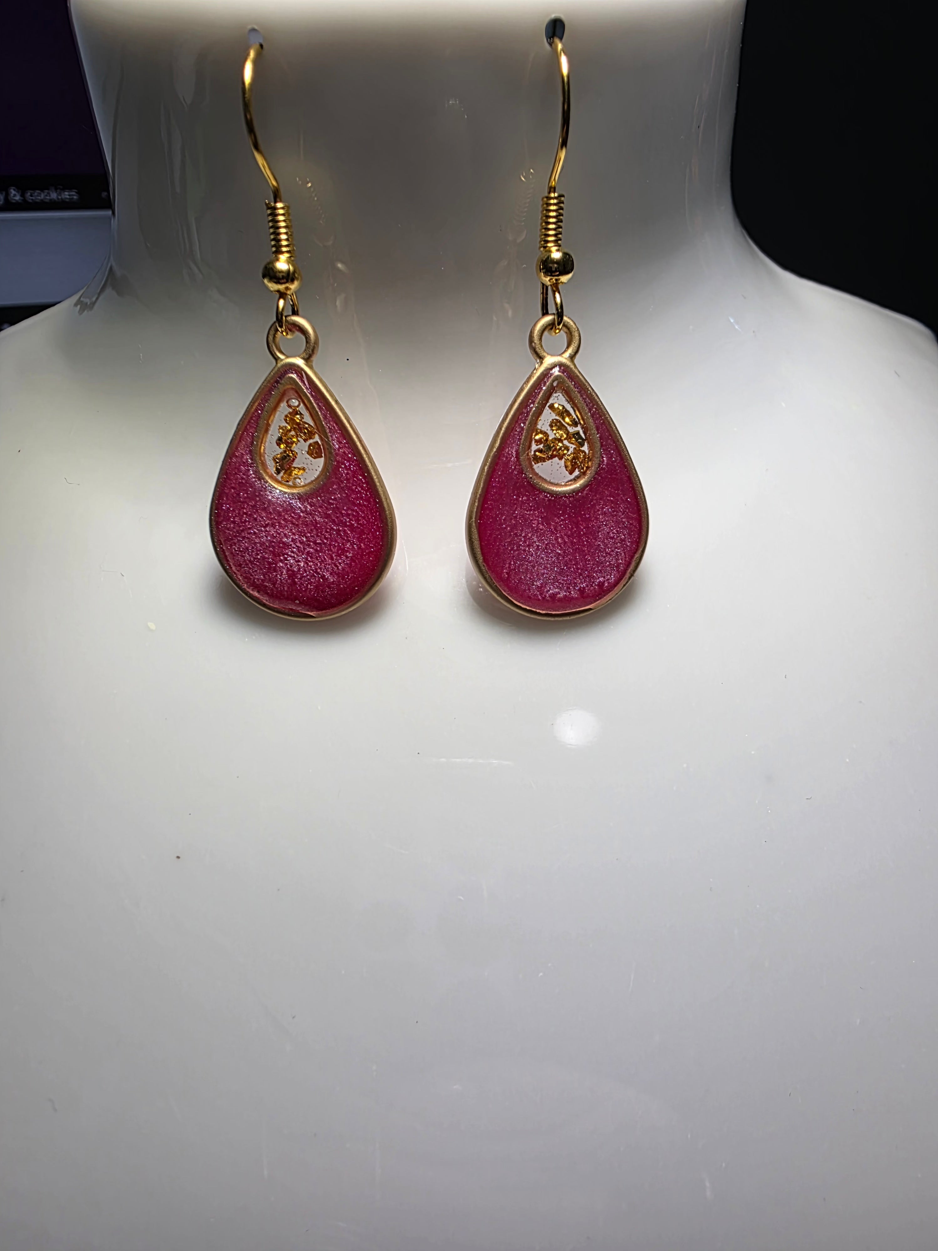 Soft Pink Gold Glitter Resin Earrings