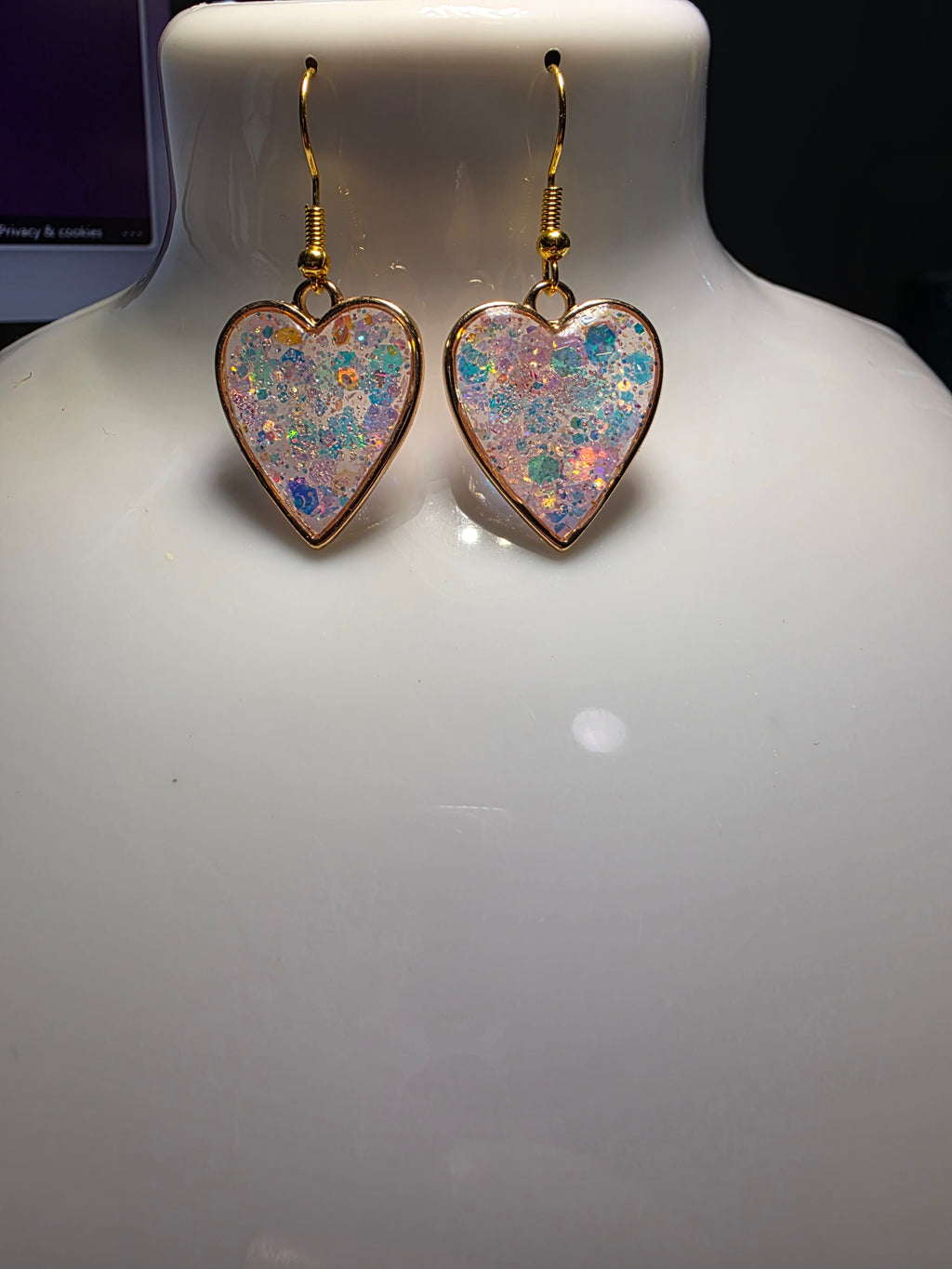 Pink Glitter Heart Resin Earrings