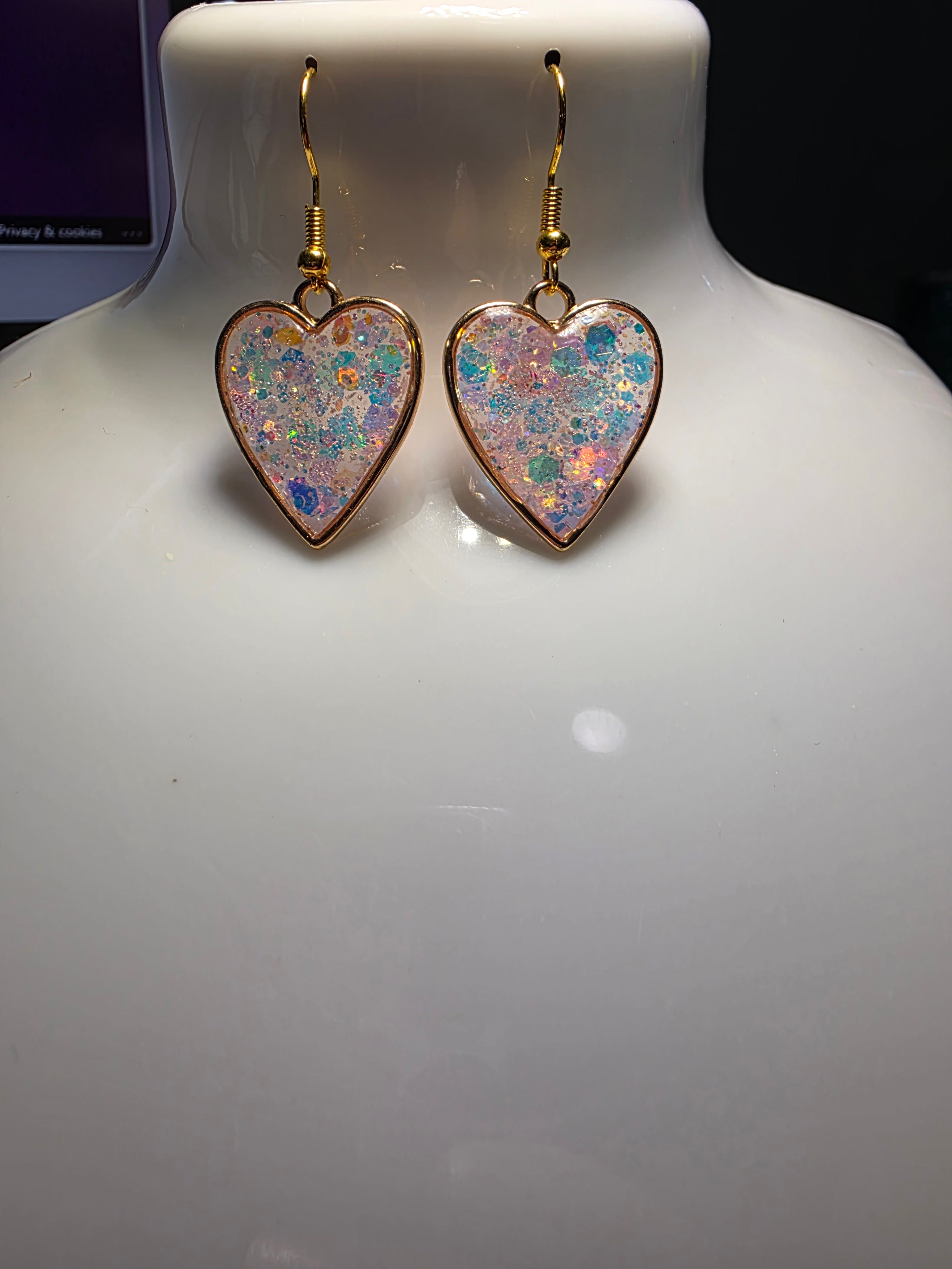 Pink Glitter Heart Resin Earrings