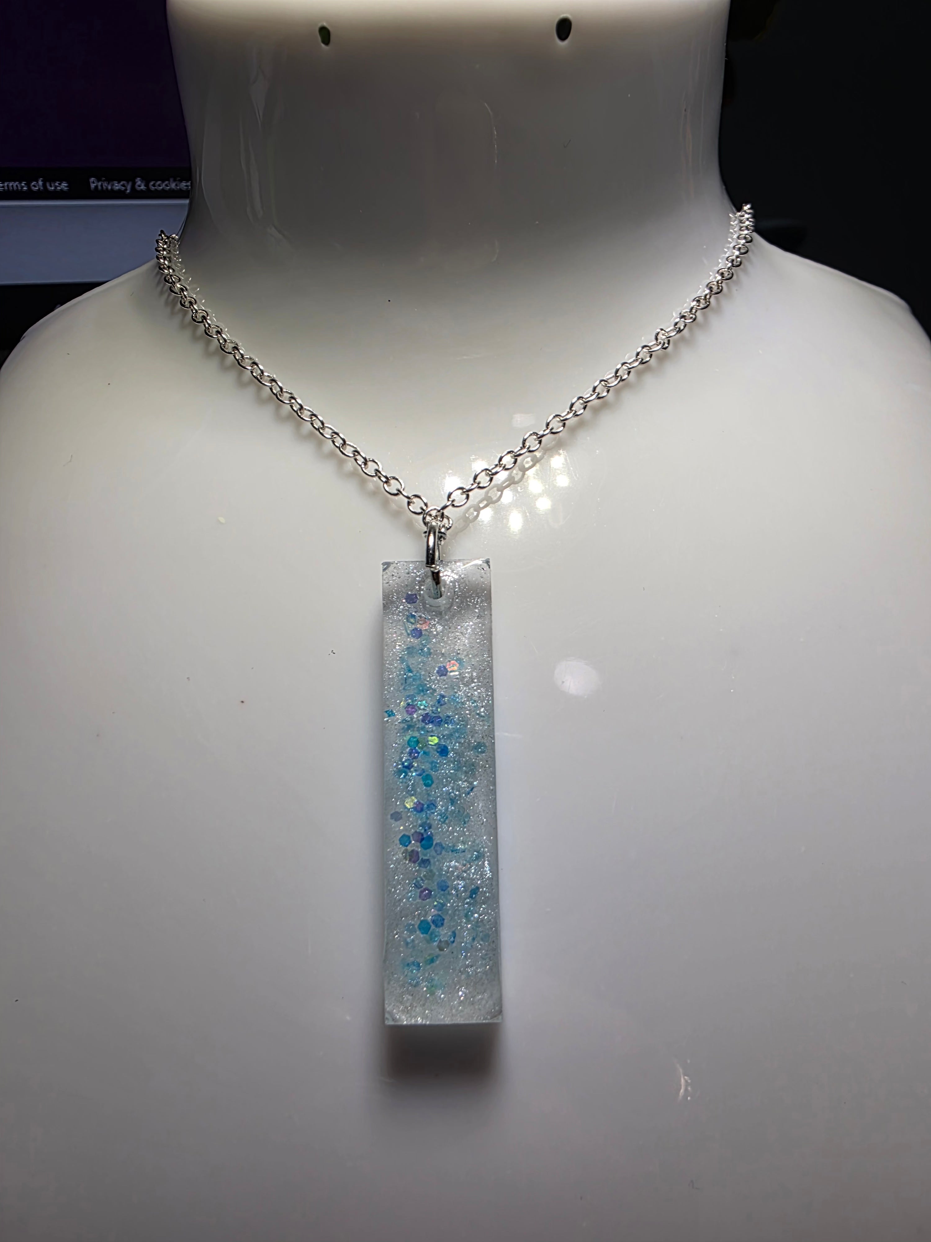 Light Blue Glitter Resin Pendant Necklace