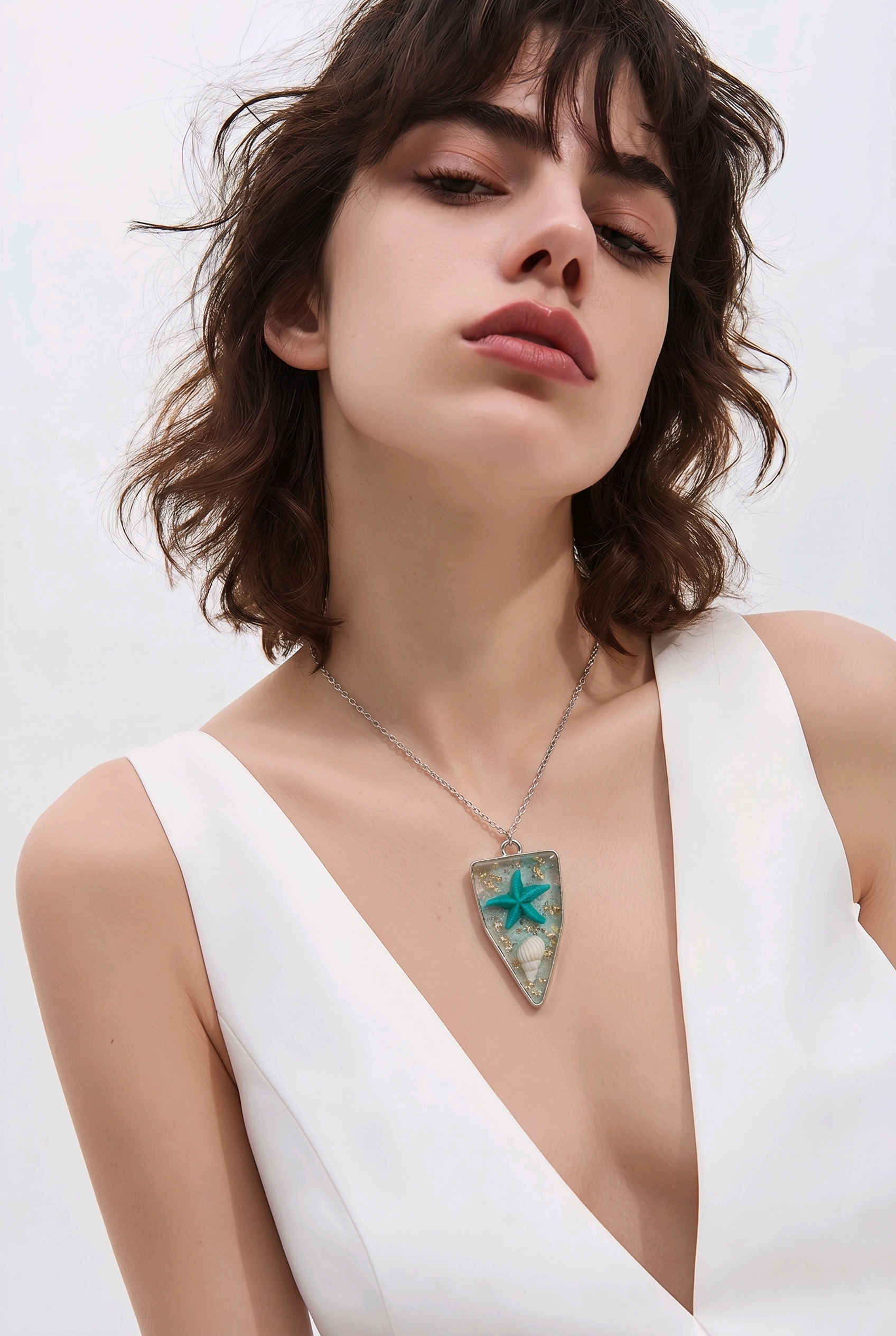 Teal Glitter Arrowhead Resin Pendant Necklace – Handmade Ocean-Inspired Jewelry