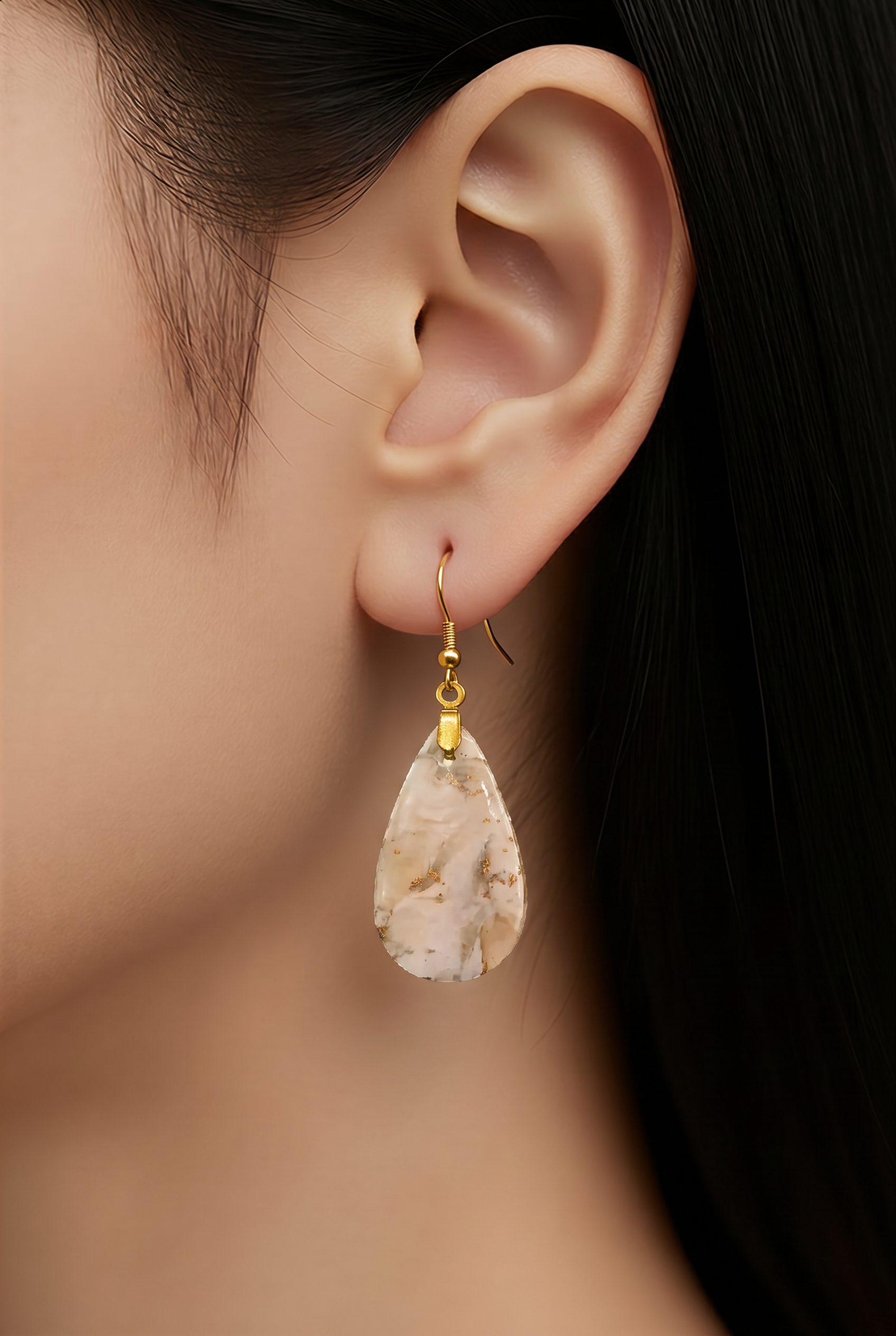 Golden Marble Teardrop Earrings