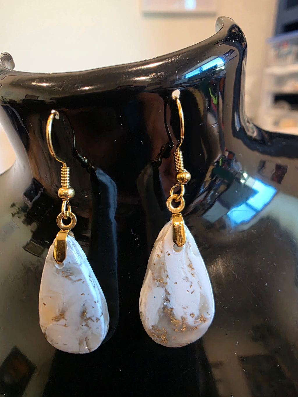 Golden Marble Teardrop Earrings