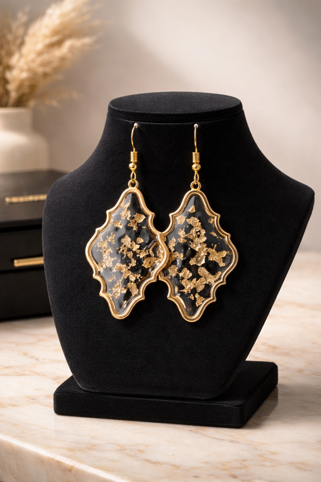 Gold Foil Resin Earrings – Handmade 2" Statement Earrings with Gold Flakes