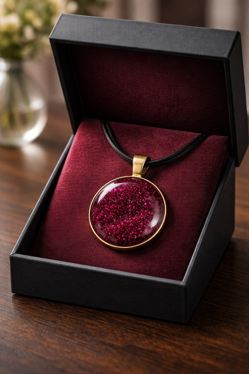 Burgundy Bubble Resin Round Pendant Necklace – Handmade Artisan Jewelry