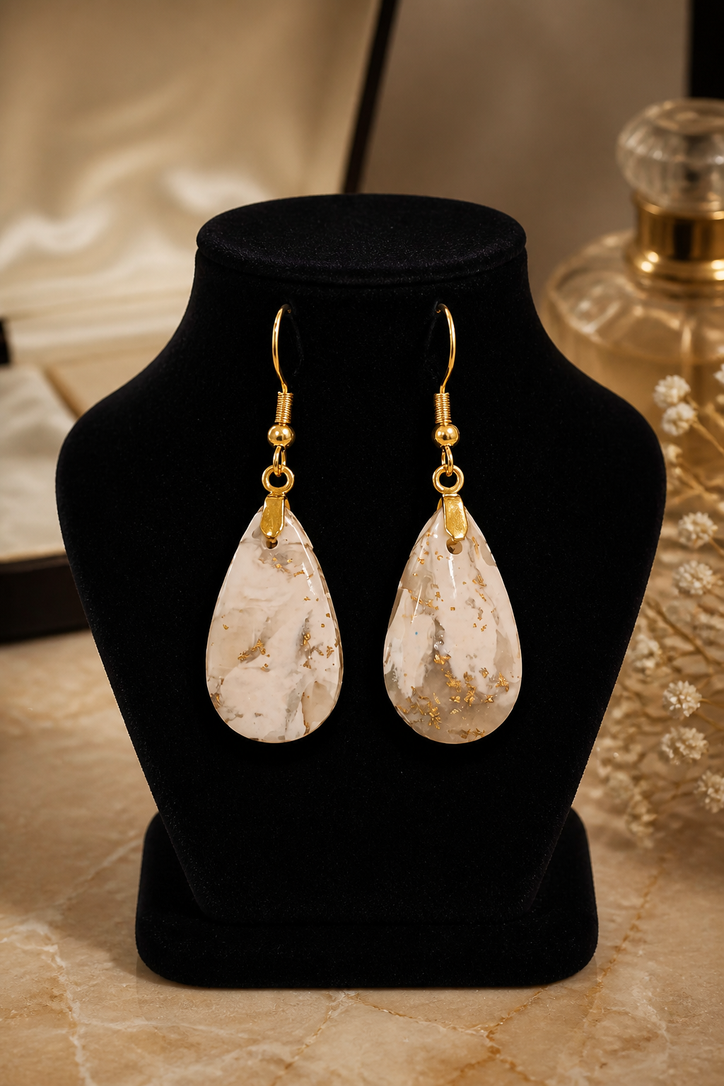 Golden Marble Teardrop Earrings