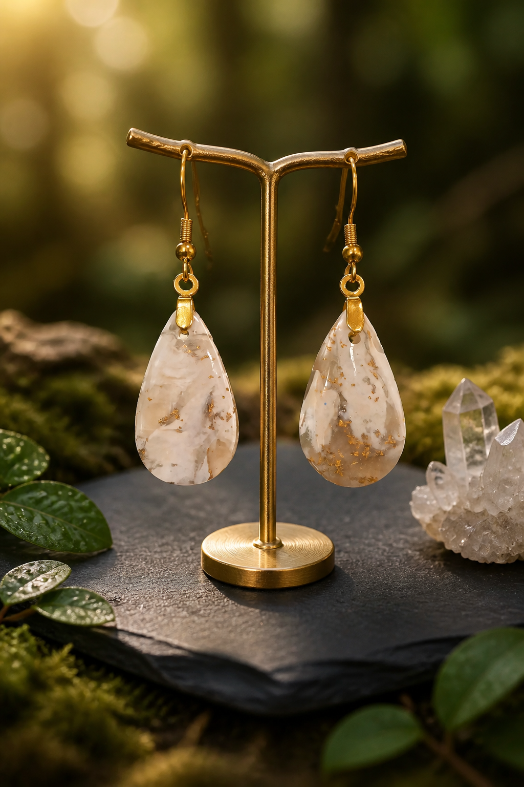 Golden Marble Teardrop Earrings