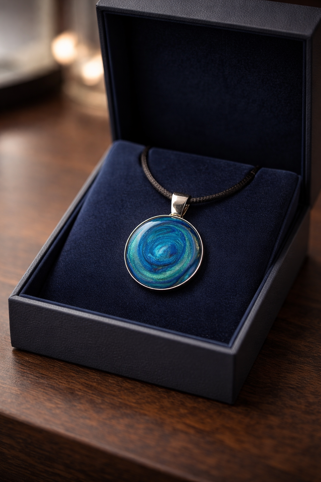 Ocean Swirl Resin Pendant Necklace – Handmade Coastal Jewelry