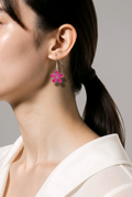 Pink Flower Resin Earrings – Handmade with Crystal Accent & Silver Bezel