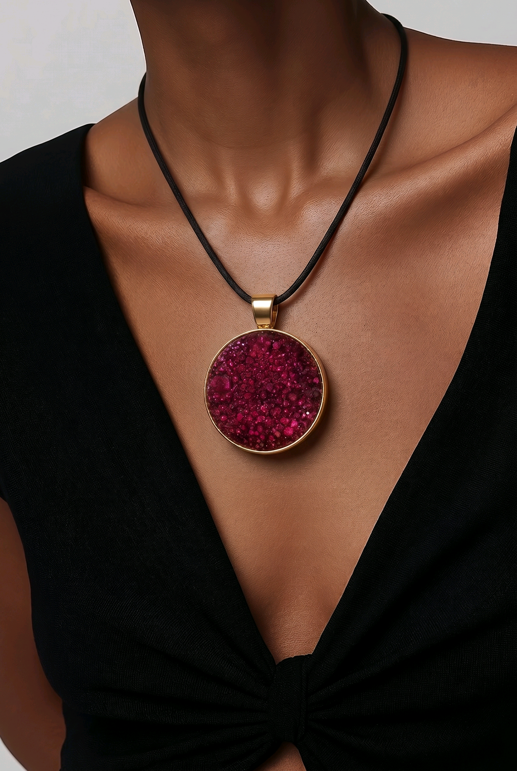Burgundy Bubble Resin Round Pendant Necklace – Handmade Artisan Jewelry