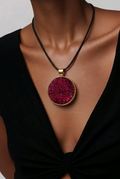 Burgundy Bubble Resin Round Pendant Necklace – Handmade Artisan Jewelry