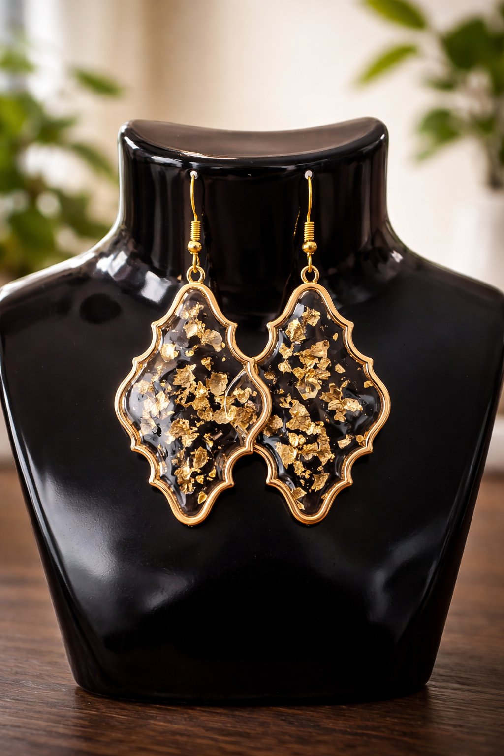 Gold Foil Resin Earrings – Handmade 2" Statement Earrings with Gold Flakes